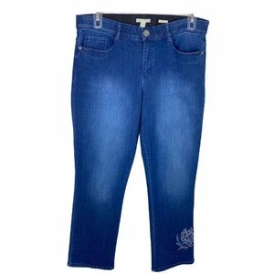 Dana Buchman Ankle length, beaded applique jeans